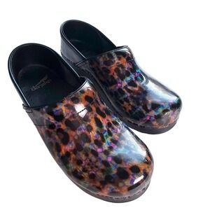 Dansko Professional Holographic Leopard Patent Leather Clogs 39 Iridescent